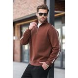 Madmext Acı Kahve Fermuarlı Yarım Balıkçı Yaka Erkek Sweatshirt E7164,Acı Kahverengi M