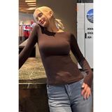 Madmext Acı Kahve Kayık Yaka Uzun Kollu Kadın Bluz Mg2267,Lacivert S