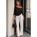 Madmext Acı Kahve Kayık Yaka Zımba Detaylı Bluz MG2697