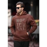 Madmext Acı Kahverengi Baskılı Kapüşonlu Cep Detaylı Erkek Sweatshirt 7062