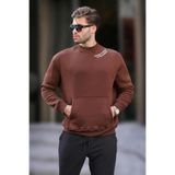 Madmext Acı Kahverengi Bisiklet Yaka Nakış Detaylı Cepli Erkek Sweatshirt 7049