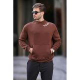 Madmext Acı Kahverengi Bisiklet Yaka Nakış Detaylı Cepli Erkek Sweatshirt 7049,Acı Kahverengi L