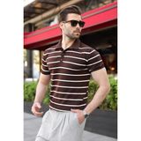 Madmext Acı Kahverengi Çizgili Polo Yaka Triko Erkek T-Shirt E7405 - XL