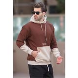 Madmext Acı Kahverengi Kapüşonlu Baskılı Cep Detaylı Erkek Sweatshirt 7083