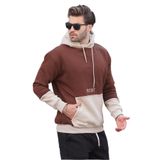 Madmext Acı Kahverengi Kapüşonlu Baskılı Cep Detaylı Erkek Sweatshirt 7083,Acı Kahverengi 2XL