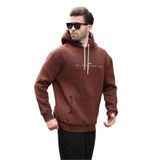 Madmext Acı Kahverengi Kapüşonlu Nakış Detaylı Cepli Erkek Sweatshirt 7066,Acı Kahverengi S