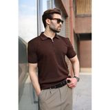 Madmext Acı Kahverengi Polo Yaka Örgü Desenli Triko Erkek Tişört E7489 - 2XL
