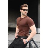 Madmext Acı Kahverengi Yarım Düğmeli Slim Fit Erkek Tişört E7186 - 2XL