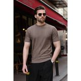 Madmext Açık Kahverengi Bisiklet Yaka Slim Fit Triko Erkek Tişört E7466 - XL