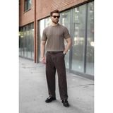 Madmext Açık Kahverengi Regular Fit Bisiklet Yaka Fitilli Triko Erkek Tişört E7490