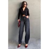 Madmext Antrasit %100Pamuklu Geniş Paça Yüksek Bel Kadın Wide Leg Jean MG2623