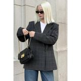 Madmext Antrasit Kareli Kadın Blazer Ceket Mg2624,Antrasit M