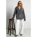 Madmext Antrasit Muslin Kumaş Basic Kadın Gömlek MG1660