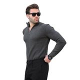 Madmext Antrasit Polo Yaka Fermuar Detaylı Uzun Kollu Erkek Kazak 7282,Antrasit 2XL