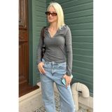 Madmext Antrasit Polo Yaka Fitilli Kadın Body Mg2566,Antrasit M