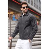 Madmext Antrasit Polo Yaka Süet Erkek Ceket E7221 - 2XL