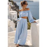 Madmext Bebe Mavisi Madonna Yaka Bluz Bol Paça Pantolon Kadın Takım MG2863