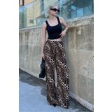 Madmext Bej Ayarlanabilir Bel Leopar Desenli Bol Paça Pantolon MG2095
