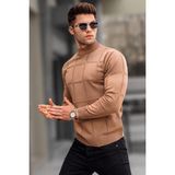 Madmext Bej Balıkçı Yaka Triko Kazak Erkekler İçin Trend Geometrik Desenli Uzun Kol