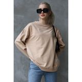 Madmext Bej Basic Oversize Kadın Sweatshirt Mg1686,Bej M