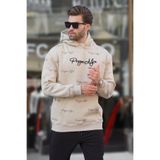 Madmext Bej Baskılı Kapşonlu Cep Detaylı Erkek Sweatshirt 7075,Bej M