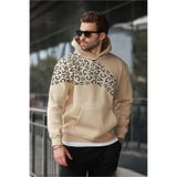 Madmext Bej Baskılı Kapüşonlu Erkek Sweatshirt E7160,Bej S