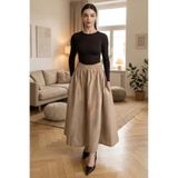 Madmext Bej Beli Lastikli Midi Boy Kadın Etek MG2616