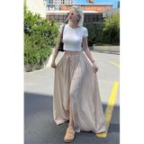 Madmext Bej Beli Lastikli Yırtmaçlı Uzun Kadın Etek Mg2062,Bej XL