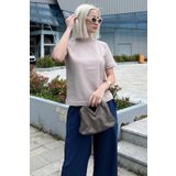 Madmext Bej Bisiklet Yaka Basic Kadın Tişört MG2075