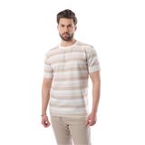 Madmext Bej Bisiklet Yaka Çizgili Erkek T-Shirt E7118,Bej XL