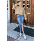 Madmext Bej Bisiklet Yaka Crop Kadın Kazak Mg2166,Bej M