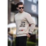 Madmext Bej Bisiklet Yaka Şardonlu Cep Detaylı Baskılı Erkek Sweatshirt 7061