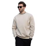 Madmext Bej Bisiklet Yaka Şardonlu Erkek Sweatshirt 7047,Bej 2XL