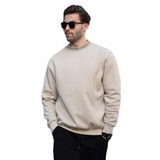 Madmext Bej Bisiklet Yaka Şardonlu Erkek Sweatshirt 7047,Bej XL