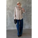 Madmext Bej Çizgili Oversize Kadın Gömlek Mg2327