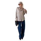 Madmext Bej Çizgili Oversize Kadın Gömlek Mg2327,Bej L