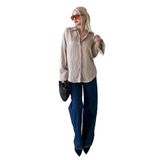 Madmext Bej Çizgili Oversize Kadın Gömlek Mg2327,Bej S
