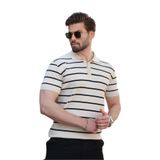 Madmext Bej Çizgili Polo Yaka Erkek T-Shirt E7405,Bej S