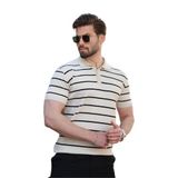 Madmext Bej Çizgili Polo Yaka Erkek T-Shirt E7405,Bej XL