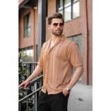 Madmext Bej Dalga Desenli Regular Fit Erkek Gömlek E6771 - XL