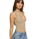 Madmext Bej Derin V Yaka%100 Pamuklu Basic Kadın Atlet Mg2405,Bej S