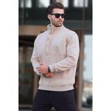 Madmext Bej Dik Yakalı Düğme Detaylı Erkek Sweatshirt 7060