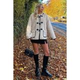 Madmext Bej Düğmeli Peluş Kadın Mont Mg2531,Bej L