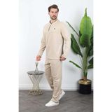Madmext Bej Düğmeli Yaka Erkek Pijama Takımı E7333,Bej 2XL