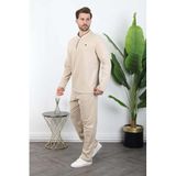 Madmext Bej Düğmeli Yaka Erkek Pijama Takımı E7333,Bej S