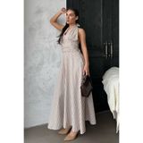 Madmext Bej Ekoseli Midi Boy Kadın Elbise Mg2350,Bej L