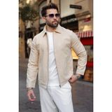 Madmext Bej Fermuarlı Astarlı Kaşe Erkek Ceket E7207 - 2XL