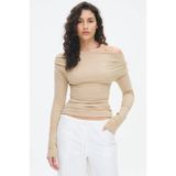 Madmext Bej Kadın Off Shoulder Uzun Kollu Bluz MG2567