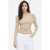 Madmext Bej Kadın Off Shoulder Uzun Kollu Bluz MG2567