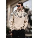 Madmext Bej Kapüşonlu Cep Detaylı Baskılı Erkek Sweatshirt 7052